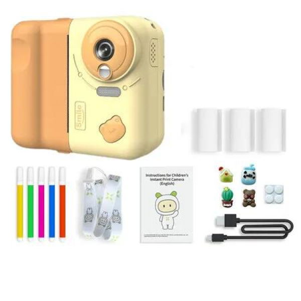 Yellow 1080P 10X Zoom Children Digital Photo Camera High-Definition Photography Printable Photo Camera Toy Not Include Memory Card