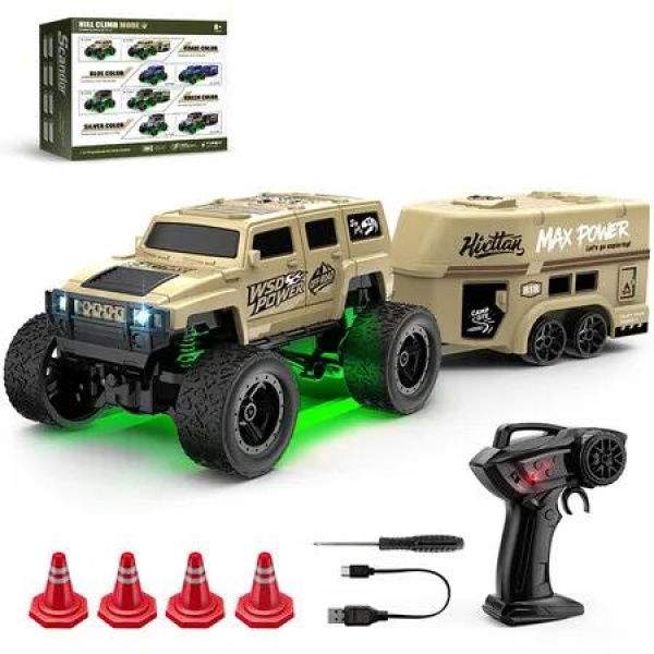 Yellow 1:64 Mini Climbing Remote Control Car with Trailer Full Scale Monster Truck Toy Perfect Gifts for children