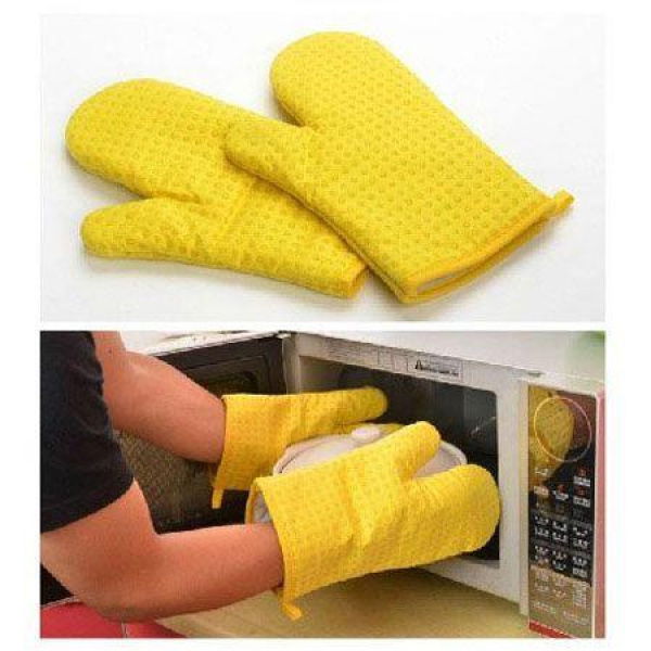 Yellow Heat Hot And Skid Resistant Oven Mitt Protect Glove