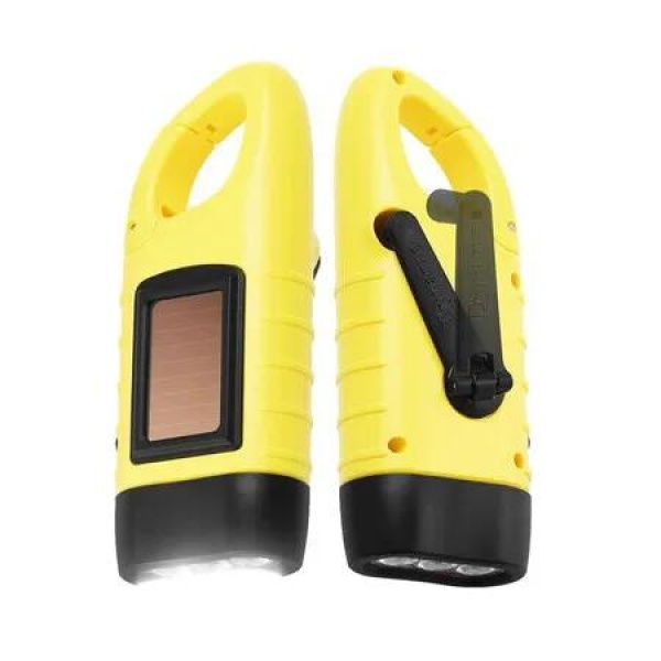 Yellow Portable Outdoor Multi Functional Solar Charging LED Flashlight Hand Cranked Emergency Light