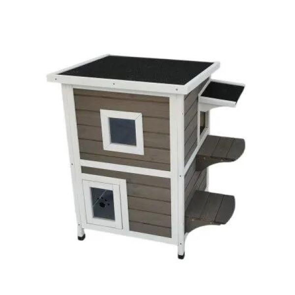 YES4PETS 2 Story Cat Shelter Condo with Escape Door Rainproof Kitty House