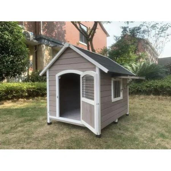 YES4PETS XL Timber Pet Dog Kennel House Puppy Wooden Timber Cabin With Door Grey