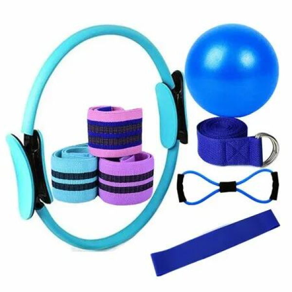 Yoga Pilates Kit,Essential Pilates Kit for Women,Pilates Ring and Ball Set,Resistance Bands,Figure 8 Band and Pilates Ball Color Blue