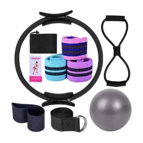 Yoga Sets for Women Pilates at Home Equipment Pilates Magic Ring Booty Bands for Working Out Glutes Yoga Ball and Resistance Band,Black