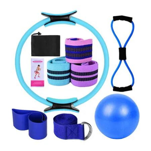 Yoga Sets for Women Pilates at Home Equipment Pilates Magic Ring Booty Bands for Working Out Glutes Yoga Ball and Resistance Band,Blue