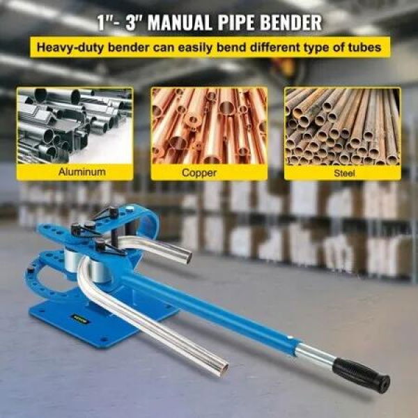 YP-9 Manual Bench Top Compact Bender Pipe Bending Machine 7 Dies 2.5-7.6cmMetal Fabrication Tube Rod Pipe Bender 44ft Mount Powdercoat Telescoping