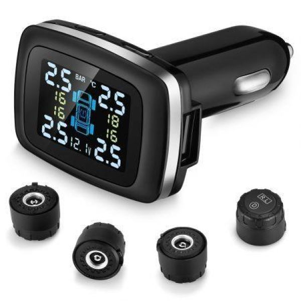 ZEEPIN C100 Tire Pressure Monitoring System Cigarette Lighter Plug TPMS LCD Screen Display 4 External Sensors