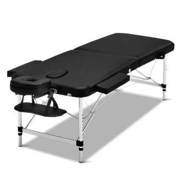 Zenses Massage Table 70cm 2 Fold Aluminium Massage Bed Portable Beauty Therapy Black