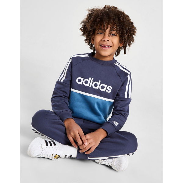 adidas Linear Colour Block Crew Tracksuit Children