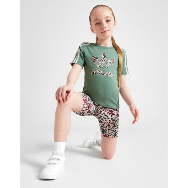 adidas Originals Girls' Leopard T-Shirt/Cycle Shorts Set Children