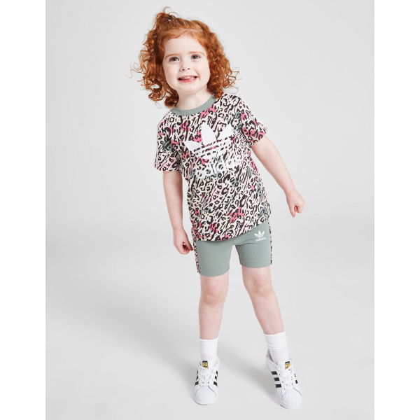 Adidas Originals Girls Leopard T-Shirt/Cycle Shorts Set Infant.