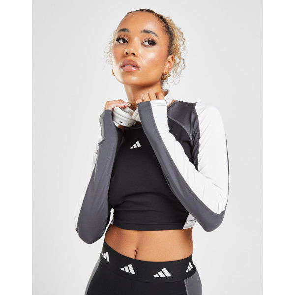 Adidas Training Techfit Colour Block Long Sleeve Crop Top