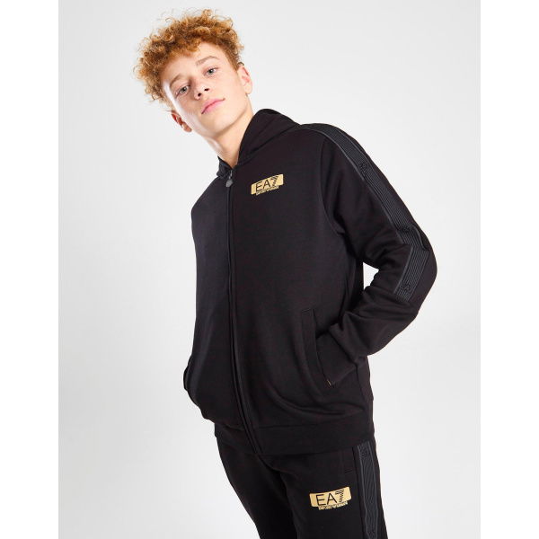 Emporio Armani EA7 7 Lines Gold Logo Full Zip Hoodie Junior