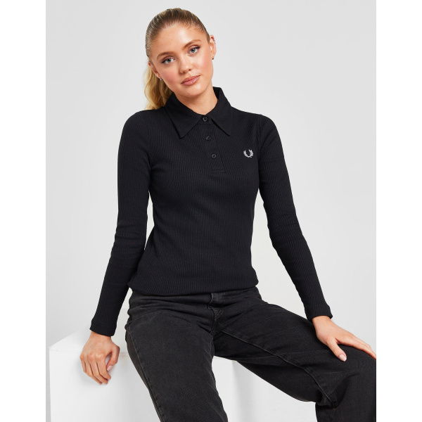 Fred Perry Ribbed Long Sleeve Polo Shirt