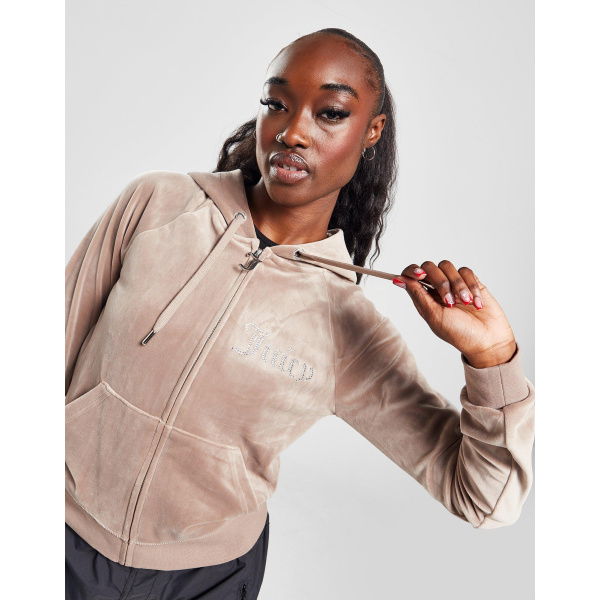 JUICY COUTURE Diamante Logo Velour Full Zip Hoodie