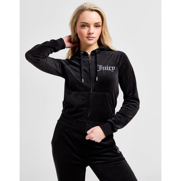 JUICY COUTURE Diamante Logo Velour Full Zip Hoodie