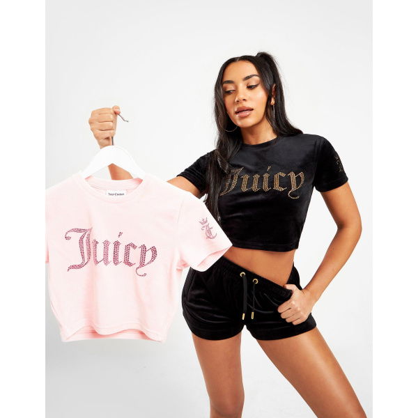 Juicy Couture Diamante Velour Fitted Crop Top