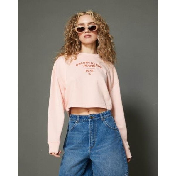 Calvin Klein Cropped Varsity Logo Sweatshirt Faint Blossom