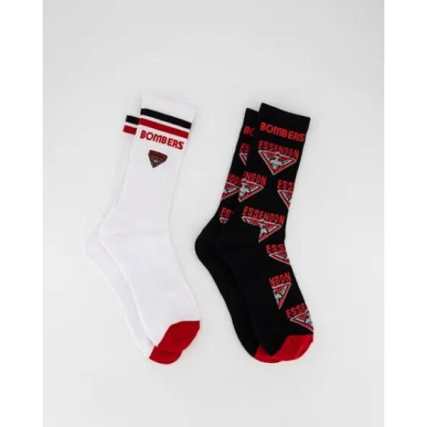 Foot-ies Essendon Bombers Mascot Sneaker Socks - 2 Pack White