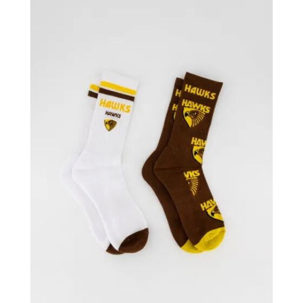 Foot-ies Hawthorn Hawks Mascot Sneaker Socks - 2 Pack White