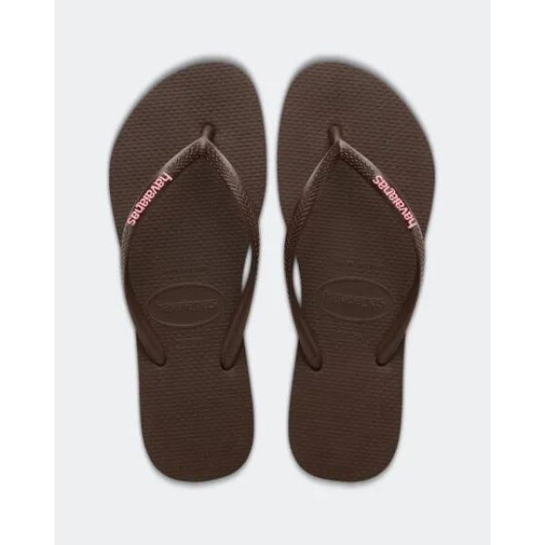 Havaianas Womens Slim Rubber Logo Thongs Brown