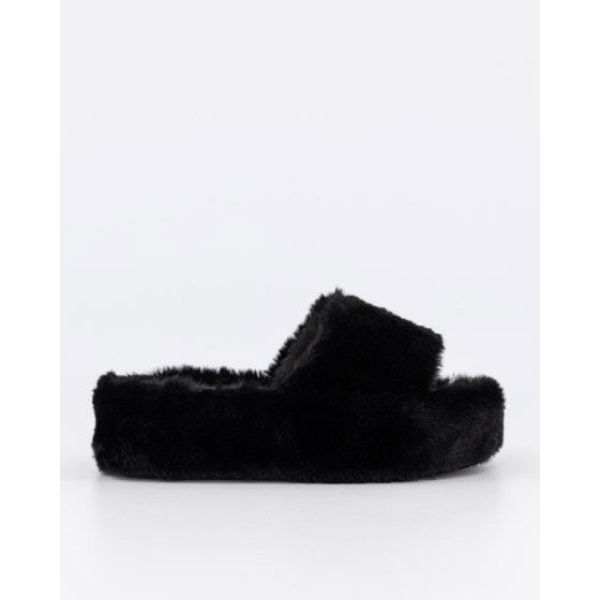 Itno Womens Furr Stacked Sandal Black