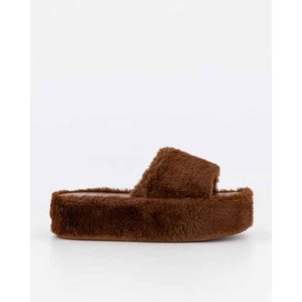 Itno Womens Furr Stacked Sandal Brown