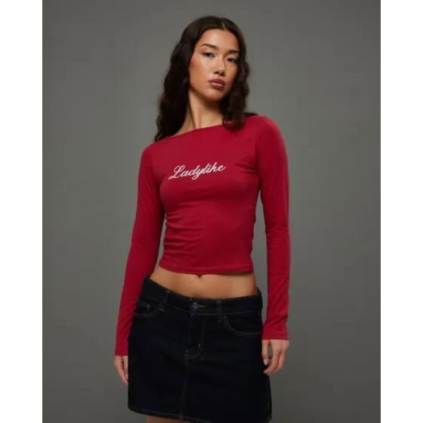 Motel Rocks Amabon Long Sleeve Top Adrenaline Red Ladylike