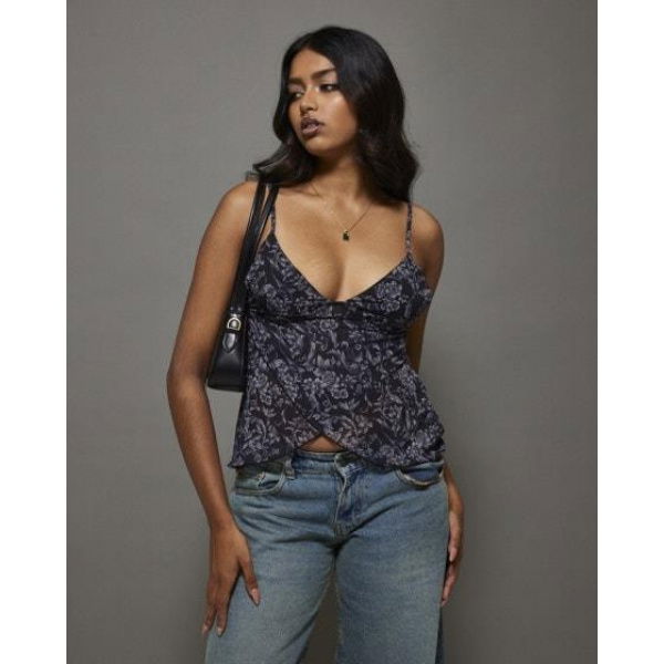 Motel Rocks Cojira Mesh Butterfly Top Baroque Print Black