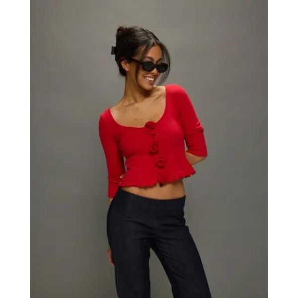 Motel Rocks Harpan Rosette Top Red 16