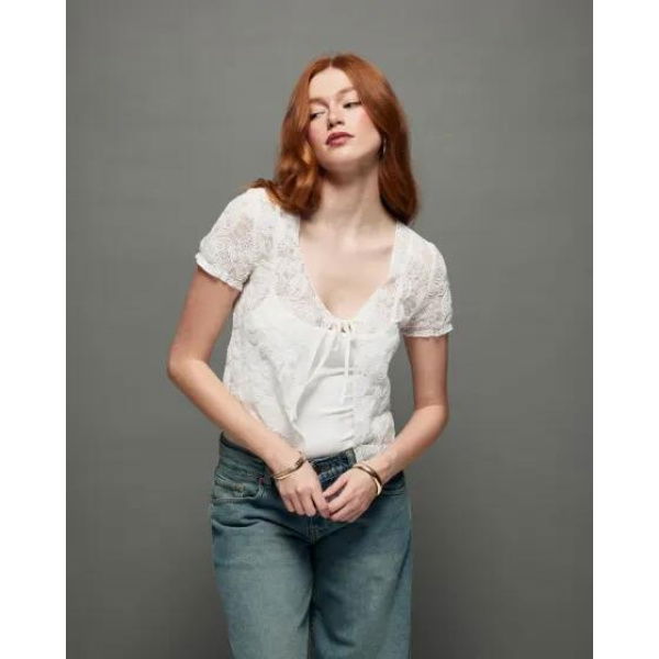 Motel Rocks Hillary Top Textured Floral White