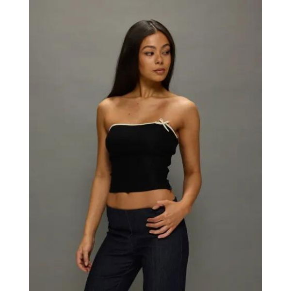 Motel Rocks Matuha Bandeau Top Black Ivory Bow