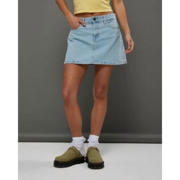 Motel Rocks Mini A-line Denim Skirt Blue Bleach