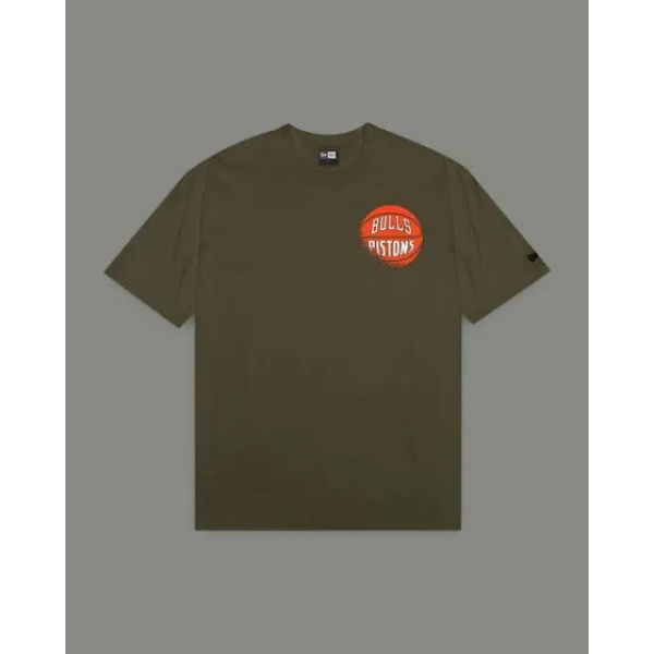 New Era Bulls V Pistons Oversized Tee Dark Olive