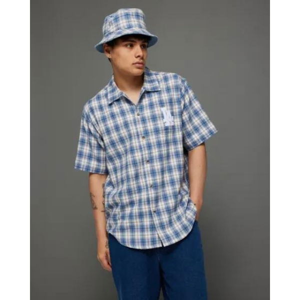 New Era La Dodgers Plaid Shirt Blue Plaid