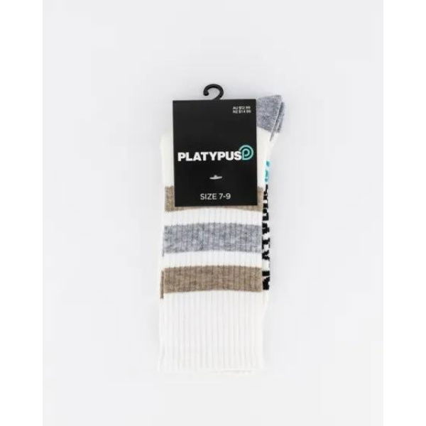 Platypus Socks Platypus Striped Rib Socks Multi Tan Grey