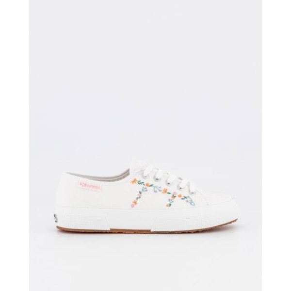 Superga Womens 2750 Little Flowers Embroidery White-pink Melon Lilla Flowers