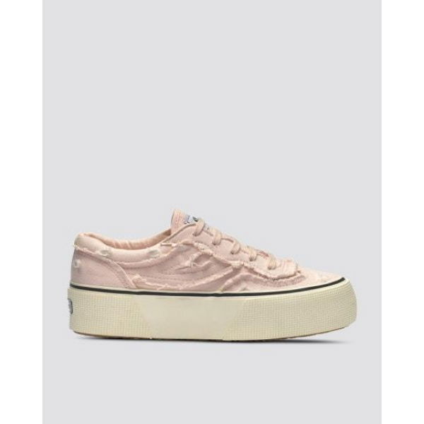 Superga Womens 3041 Revolley Fringed Stone Washed Platform Pink Veiled-f Off White