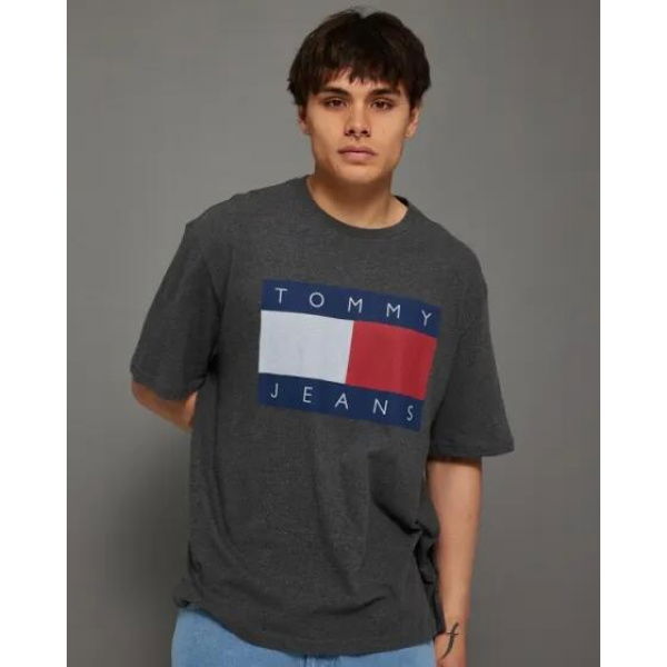 Tommy Hilfiger Tommy Flag Badge Oversized Tee New Charcoal Melange