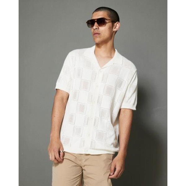 Zanerobe Check Knitted Shirt Vintage White