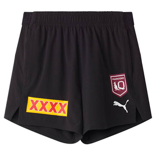 2025 QLD Maroons Men's Training Shorts in Black/Qrl, Size Small, Polyester/Nylon/Elastane by PUMA