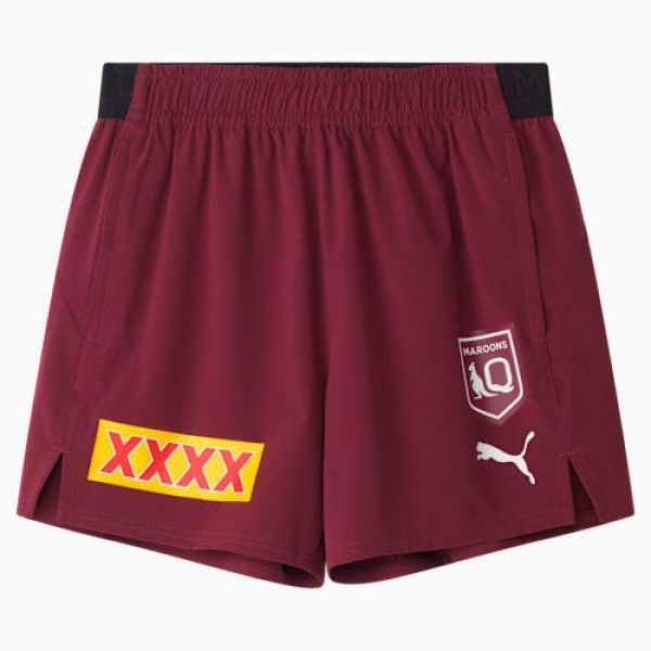 2025 QLD Maroons Men's Training Shorts in Burgundy/Qrl, Size Small, Polyester/Nylon/Elastane by PUMA