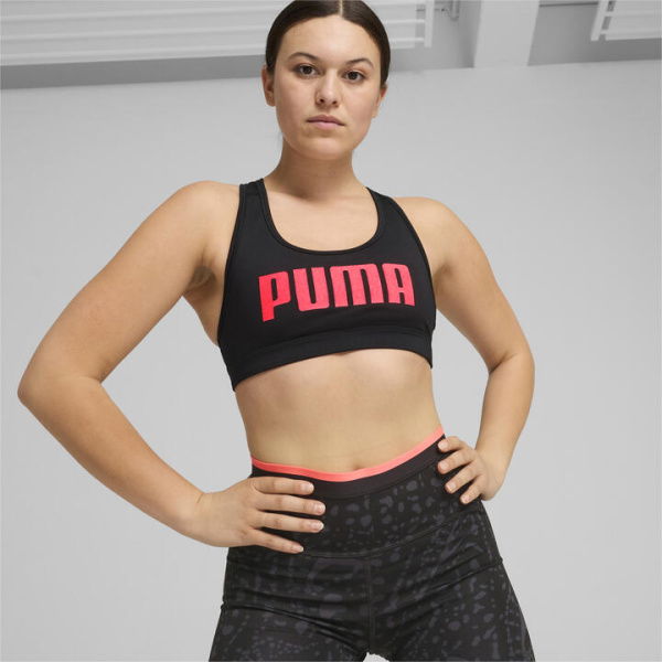 4KEEPS Women's Training Bra in Black/Sunset Puma, Size Large, Polyester/Elastane