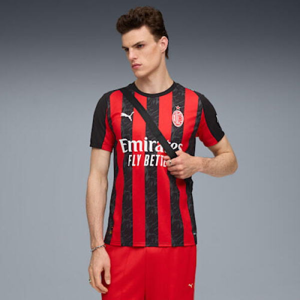 AC Milan 25/26 Men's Home Jersey Shirt in For All Time Red/Black, Size Small, Polyester by PUMA