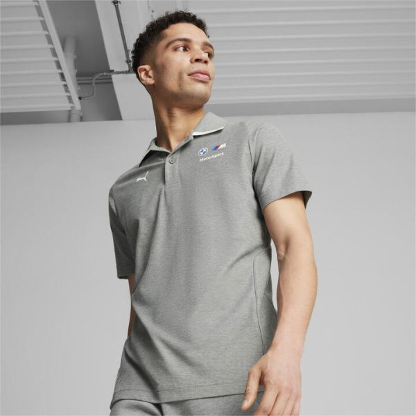 BMW M Motorsport Men's Polo Top in Medium Gray Heather, Size Large, Cotton/Polyester by PUMA