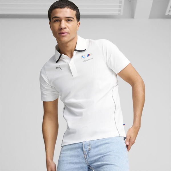 BMW M Motorsport Men's Polo Top in White, Size Small, Cotton/Polyester by PUMA