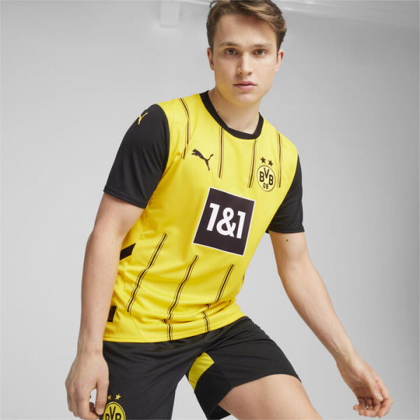 Borussia Dortmund 24/25 Home Jersey Shirt Men in Faster Yellow/Black, Size Small, Polyester by PUMA