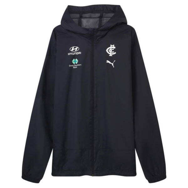 Carlton Football Club 2024 Menâ€™s Rain Jacket in Dark Navy/Cfc, Size 2XL, Polyester by PUMA