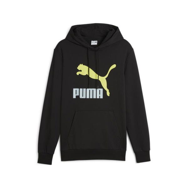 CLASSICS Logo Men's Hoodie in Black/Lime Sheen, Size Large, Cotton by PUMA