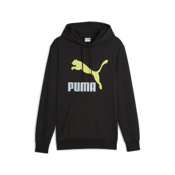 CLASSICS Logo Men's Hoodie in Black/Lime Sheen, Size XL, Cotton by PUMA